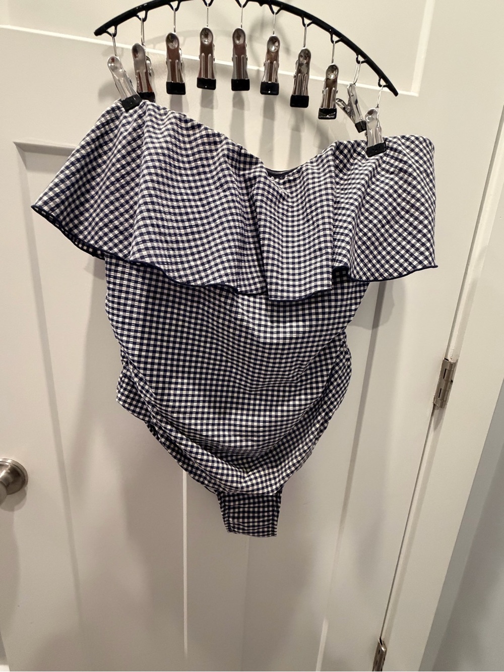Kona Sol 20W Navy Gingham Ruffle One Piece Swimsuit Plus Size